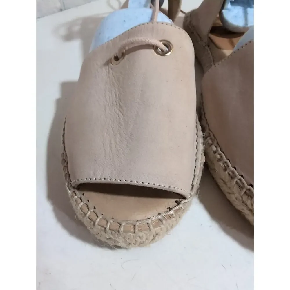 KANNA Beige Suede Lace Up Espadrilles Peep Toe Sling Back Size 8 Anthropologie